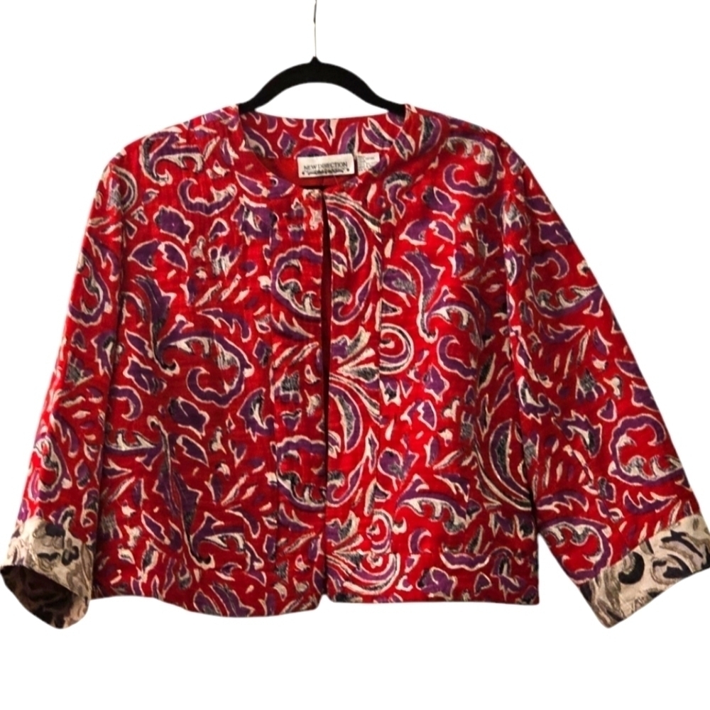 Embroidered Colorful Abstract Patterned Crop Jacket 3/4 sleeves